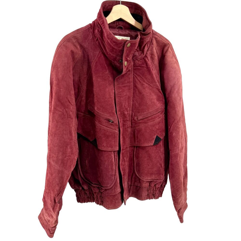 Vintage 90s Ash Creek Trading Burgundy Genuine Suede Bomber Jacket